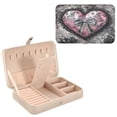 thumbnail image 1 of BZSMCE Leather Jewelry Box - Rectangular Pink Lace Heart Bow Pattern 8.27x5.5x1.78in Beige, 1 of 8