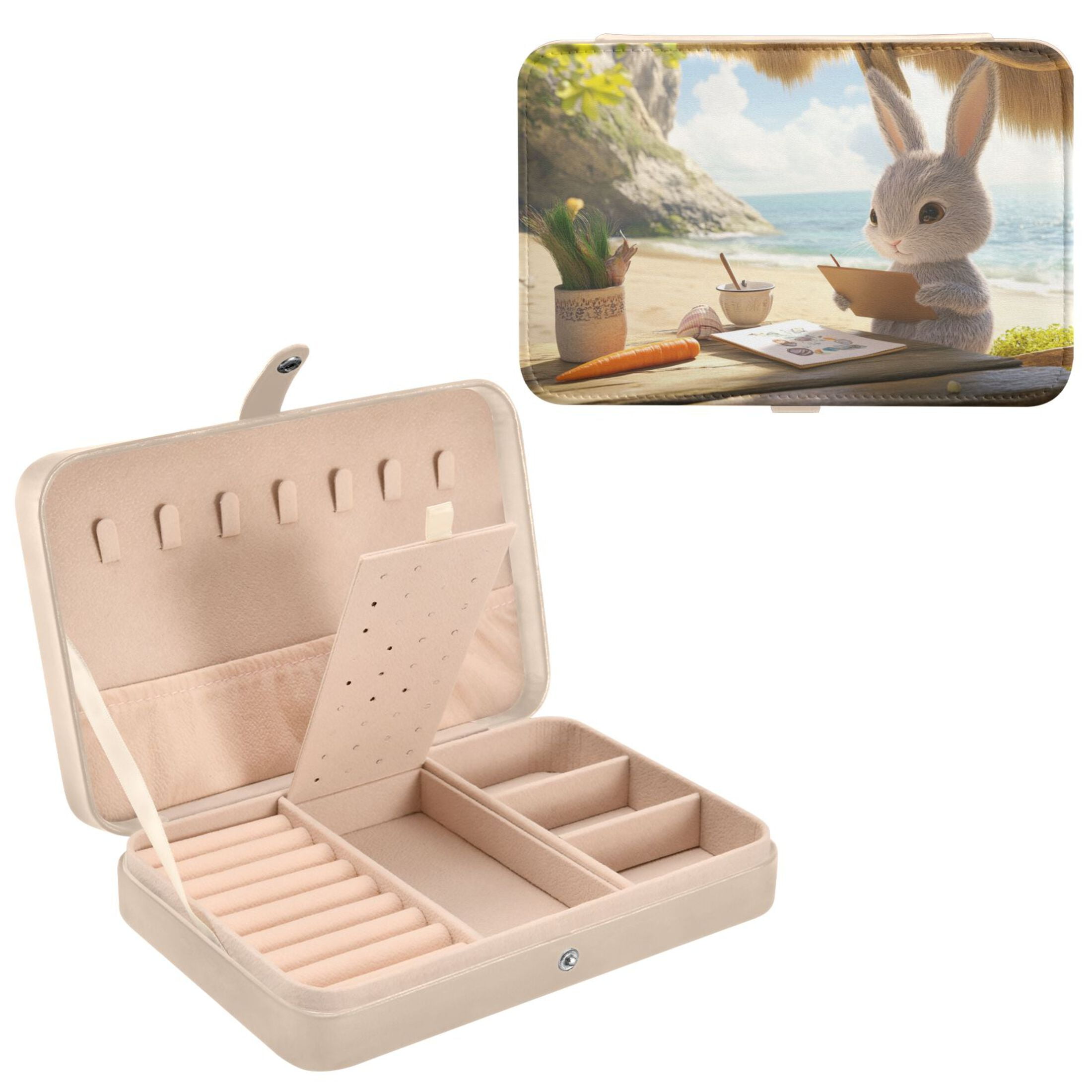 BZSMCE Leather Jewelry Box - Rectangular Rabbit Drawing at The Beach ...