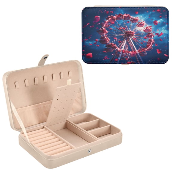 BZSMCE Leather Jewelry Box - Rectangular Roses Of Ferris Wheel Painting Pattern 8.27x5.5x1.78in Beige