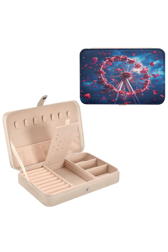Leather Jewelry Box - Rectangular Roses Of Ferris Wheel Painting Pattern 8.27x5.5x1.78in Beige
