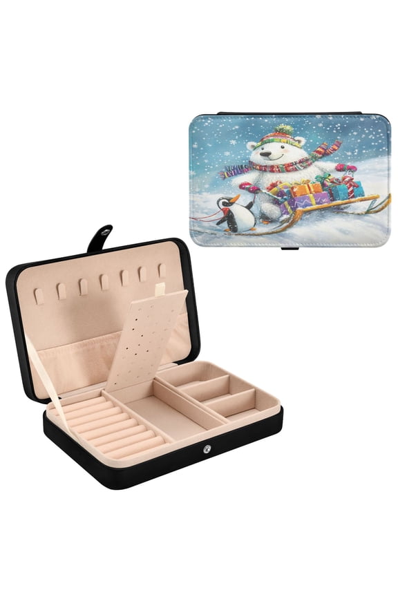Leather Jewelry Box - Rectangular Sledding in Snow Pattern 8.27x5.5x1.78in Black
