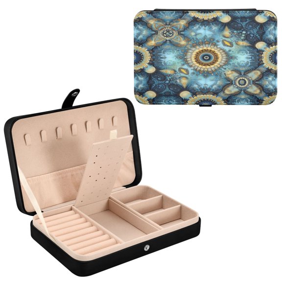 BZSMCE Leather Jewelry Box - Rectangular Spirals Of Serenity Pattern 8.27x5.5x1.78in Black