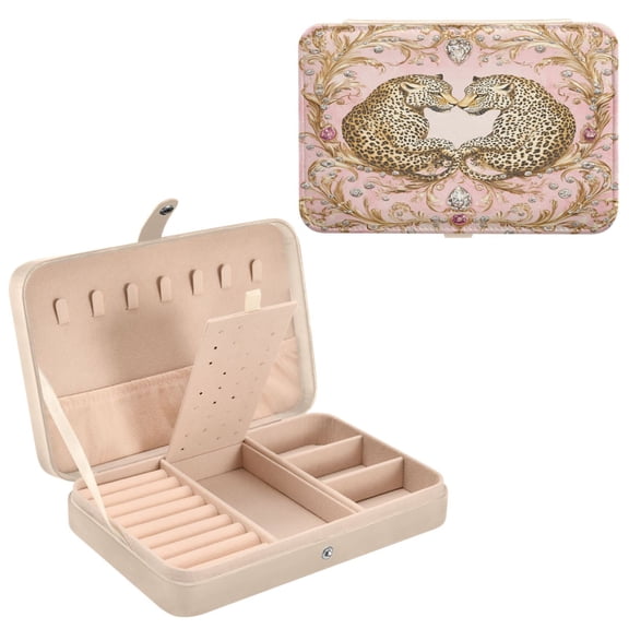 BZSMCE Leather Jewelry Box - Rectangular The Leopard's Dance Pattern 8.27x5.5x1.78in Beige