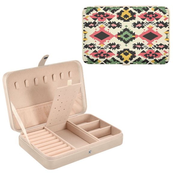 BZSMCE Leather Jewelry Box - Rectangular Vibrant Geometric Melody Pattern 8.27x5.5x1.78in Beige