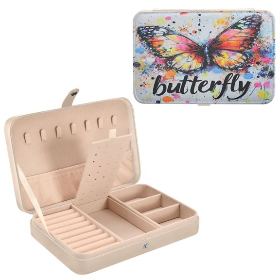 BZSMCE Leather Jewelry Box - Rectangular Vibrant Metamorphosis Pattern 8.27x5.5x1.78in Beige