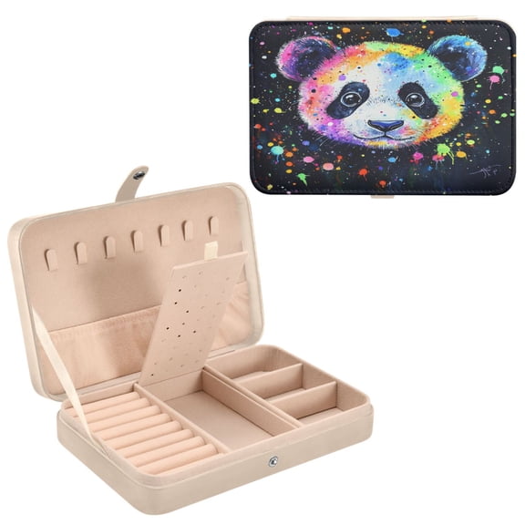 BZSMCE Leather Jewelry Box - Rectangular Whimsical Panda Bliss Pattern 8.27x5.5x1.78in Beige
