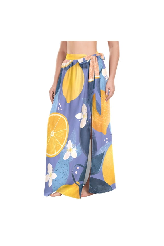 BZSMCE Lemon Flower Pattern Maxi Cover-Up Skirt, Lightweight Quick-Dry Fabric