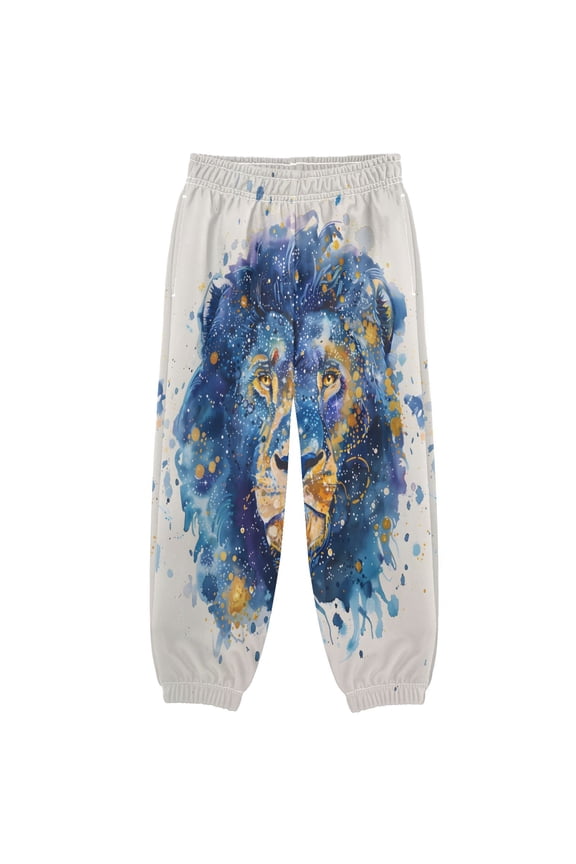 BZSMCE Leo Galaxy Zodiac Watercolor Art Print Elastic Waist Jogger Pants Lightweight Wind Resistant Casual Athletic Trousers with Cuffed Ankles & Side Pockets