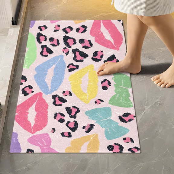 BZSMCE Leopard Lip Bow Pattern 2-Piece Non-Slip Absorbent Bathroom Rug Set, Soft Bath Mat & Toilet Rug