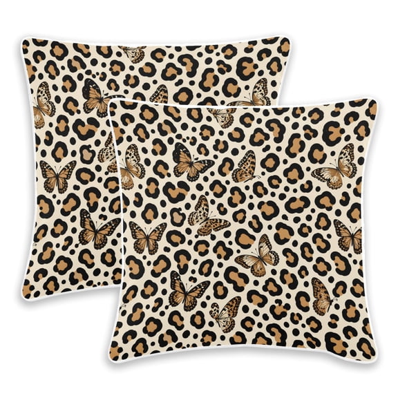 BZSMCE Leopard Print Butterfly Pattern Throw Pillow Covers Set of 2 Decorative Pillow Cases Covers for Sofa Bed Living Room