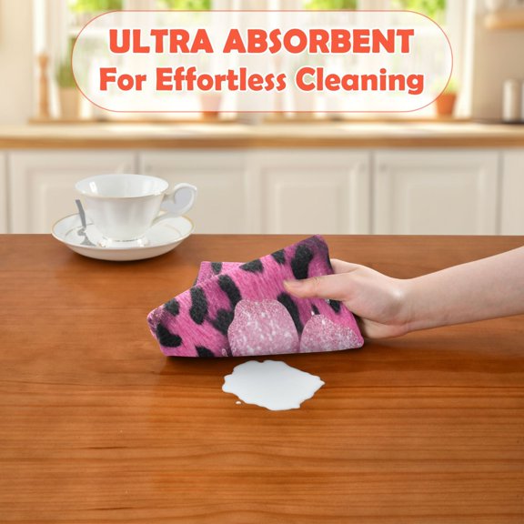 BZSMCE Leopard Print Cherry Pattern Print Waffle Weave Microfiber Kitchen Towels 2 Pack Fast Drying Absorbent Dish Cloths for Dishes Countertops Decor