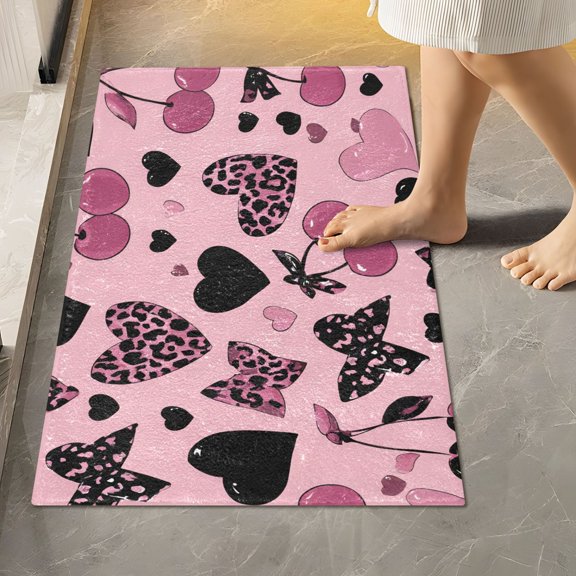 BZSMCE Leopard Print Heart Pattern Pattern 2-Piece Non-Slip Absorbent Bathroom Rug Set, Soft Bath Mat & Toilet Rug