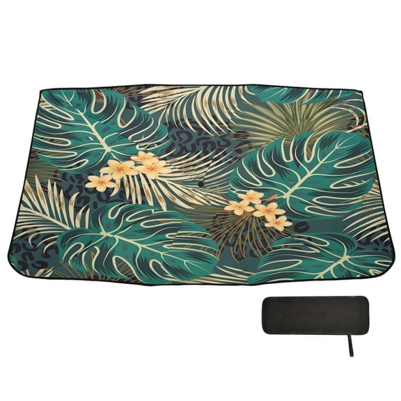 BZSMCE Leopard Print Palm Leaf Car Windshield Foldable Sunshade Umbrella UV Protection with Storage Bag
