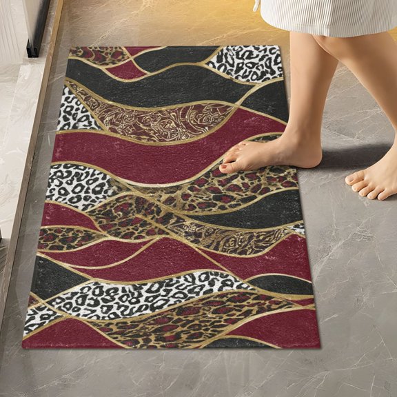BZSMCE Leopard Wavy Pattern 2-Piece Non-Slip Absorbent Bathroom Rug Set, Soft Bath Mat & Toilet Rug