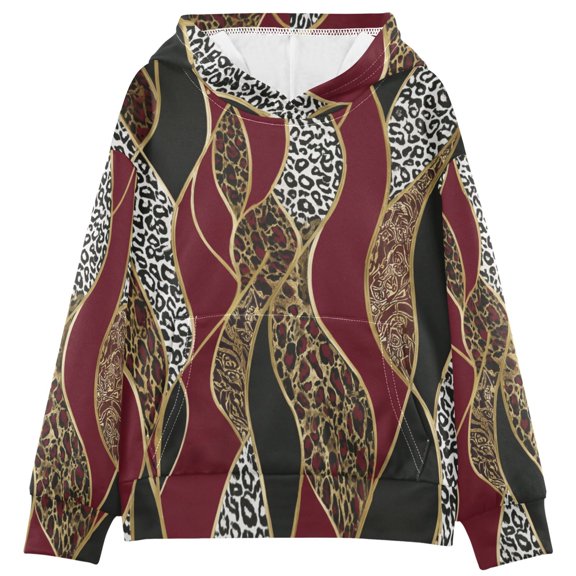 BZSMCE Leopard Wavy Print Hoodie Casual Pullover Sweatshirt With Kangaroo Pocket