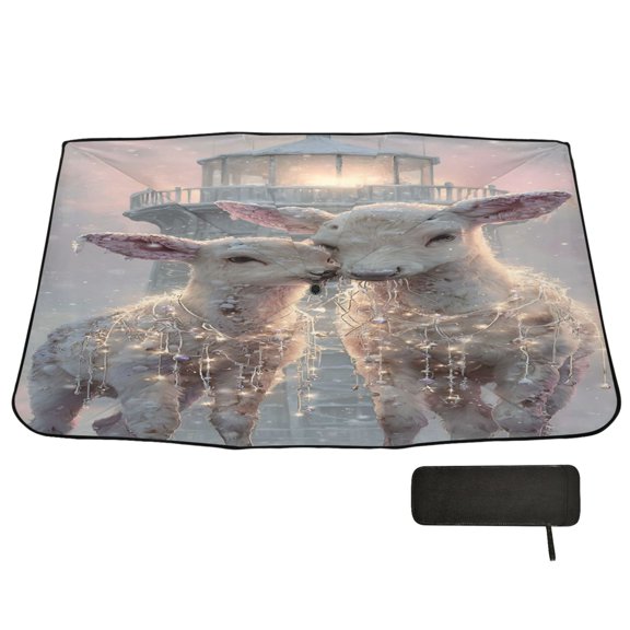 BZSMCE Lighthouse Lambs at Dusk Car Windshield Foldable Sunshade Umbrella UV Protection with Storage Bag