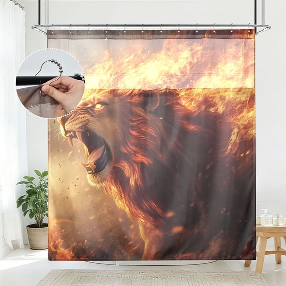 BZSMCE Lion Flame Pattern Bathroom Shower Curtain Set with Hooks ...