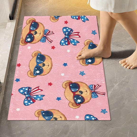 BZSMCE Little Bear Bow Pattern Pattern 2-Piece Non-Slip Absorbent Bathroom Rug Set, Soft Bath Mat & Toilet Rug