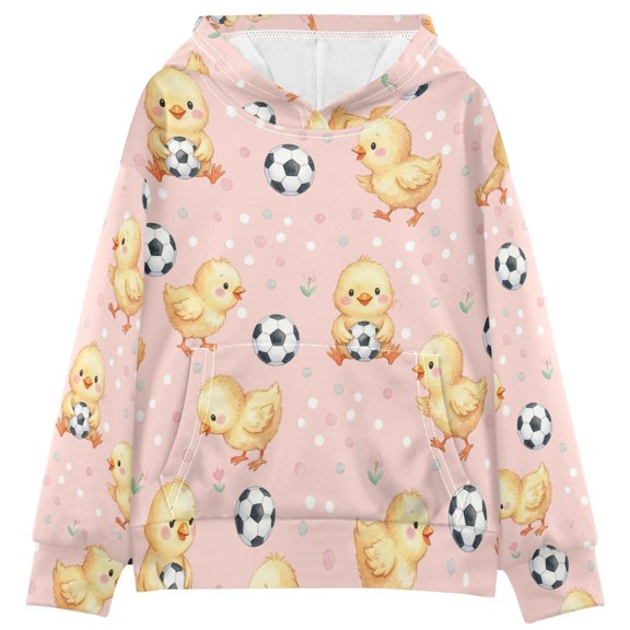 BZSMCE Little Chicken Football Pattern Print Hoodie Casual Pullover Sweatshirt With Kangaroo Pocket