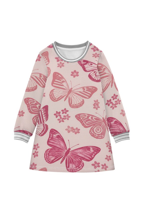 BZSMCE Little Girls Long Sleeved Hoodie A Dresses Pink Star Classical Creative Pattern