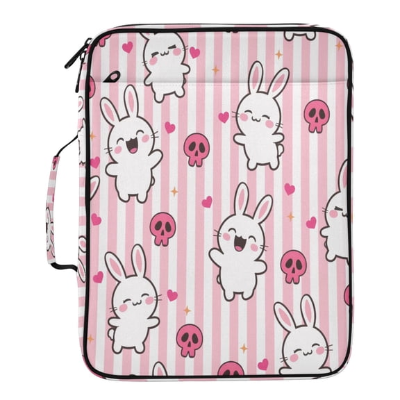 BZSMCE The Little Rabbit Skull Is Pink and White Pattern Water-Resistant Filing Folder Binder Organizer Keeper 1.2 Inch 3-Ring 7-Pocket Expanding File