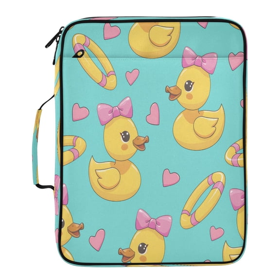 BZSMCE Little Yellow Duck Pink Bow Swimming Ring Pattern Pattern Water-Resistant Filing Folder Binder Organizer Keeper 1.2 Inch 3-Ring 7-Pocket Expanding File