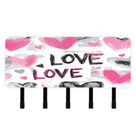 BZSMCE Loud Expressions Of Love Print Mount Hook Rack 5Hook Acrylic ReversePrint Wall Hanger With Hidden Storage Compartment