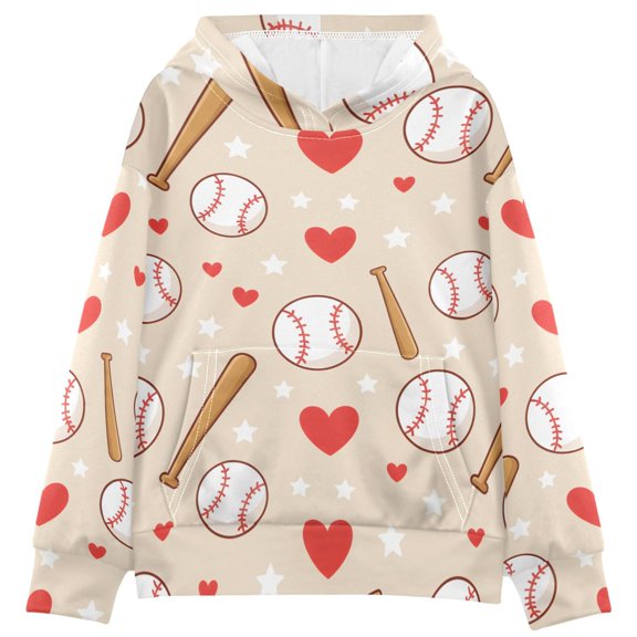 BZSMCE Love Baseball Print Hoodie Casual Pullover Sweatshirt With Kangaroo Pocket