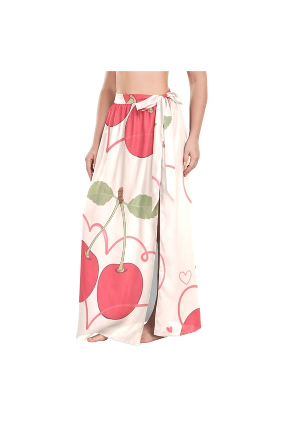 BZSMCE Love Cherry Pattern Maxi Cover-Up Skirt, Lightweight Quick-Dry Fabric