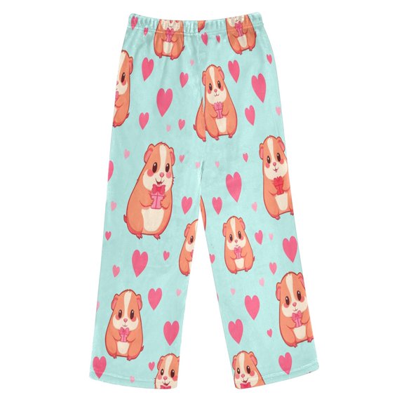 BZSMCE Love Guinea Pig Pattern Printed Loose Fit Flannel Pajama Pants Soft Plush Elastic Waist Loungewear Bottoms with Side Pockets for Indoor Home Wear