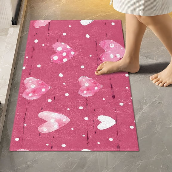BZSMCE Love Small Pink Pattern Pattern 2-Piece Non-Slip Absorbent Bathroom Rug Set, Soft Bath Mat & Toilet Rug