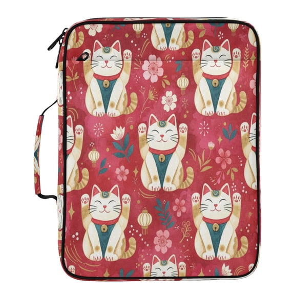 BZSMCE Lucky Cat Pattern Water-Resistant Filing Folder Binder Organizer Keeper 1.2 Inch 3-Ring 7-Pocket Expanding File