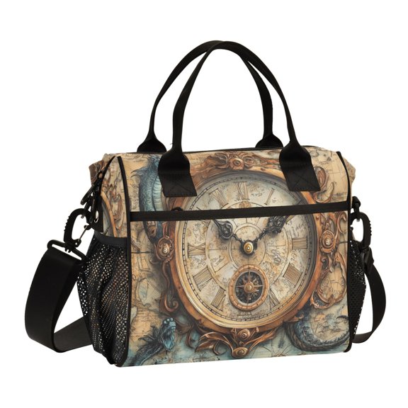 BZSMCE Lunch Bag Creative Antique Clock Pattern Cooler bag with Shoulder Strap