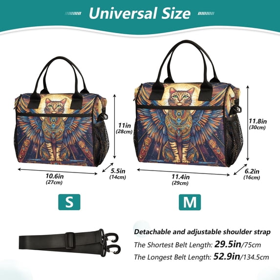 BZSMCE Lunch Bag Creative Egypt Style Cat Print Cooler bag with Shoulder Strap
