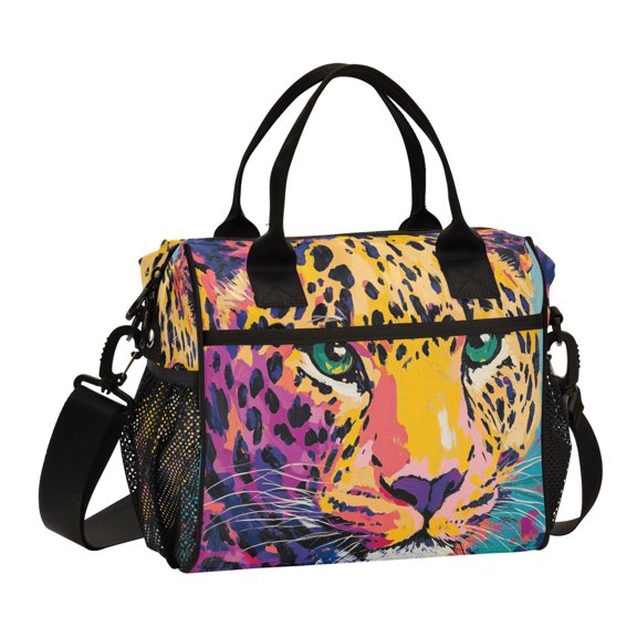 BZSMCE Lunch Bag Creative Leopard Colorful Print Cooler bag with Shoulder Strap