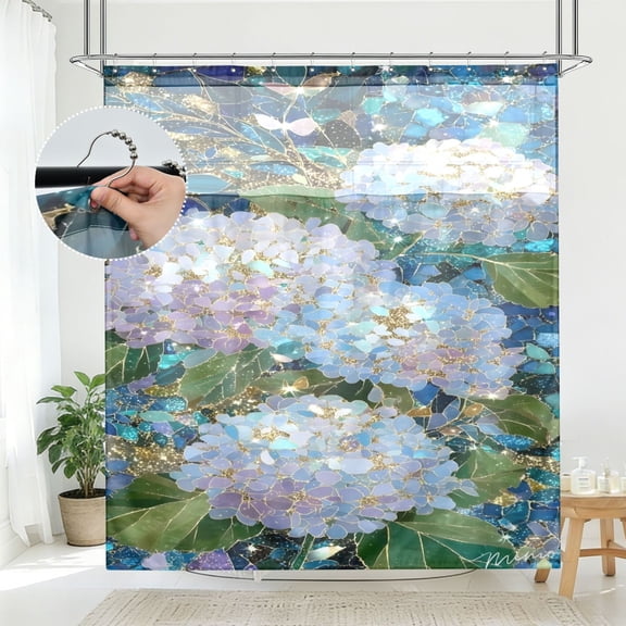 BZSMCE Lush Hydrangeas Pattern Bathroom Shower Curtain Set with Hooks Waterproof Double Layer Fabric 7278 Inch