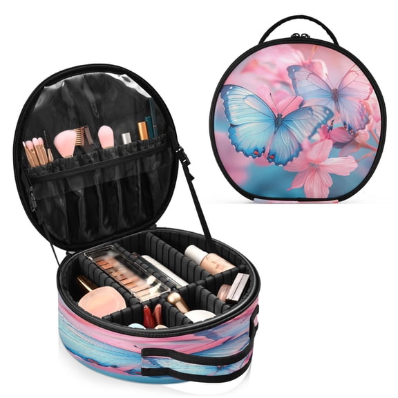 BZSMCE Makeup Bag Large Travel Cosmetic Bag with Adjustable Dividers Fashion Azure Elegance Printed