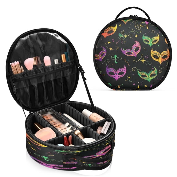 BZSMCE Makeup Bag Large Travel Cosmetic Bag with Adjustable Dividers Fashion Carnival Masks Printed
