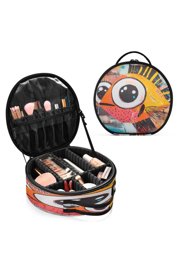 BZSMCE Makeup Bag Large Travel Cosmetic Bag with Adjustable Dividers Fashion Cheerful Fin-tastic Printed