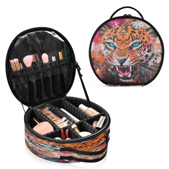 BZSMCE Makeup Bag Large Travel Cosmetic Bag with Adjustable Dividers Fashion Fierce Beauty Printed
