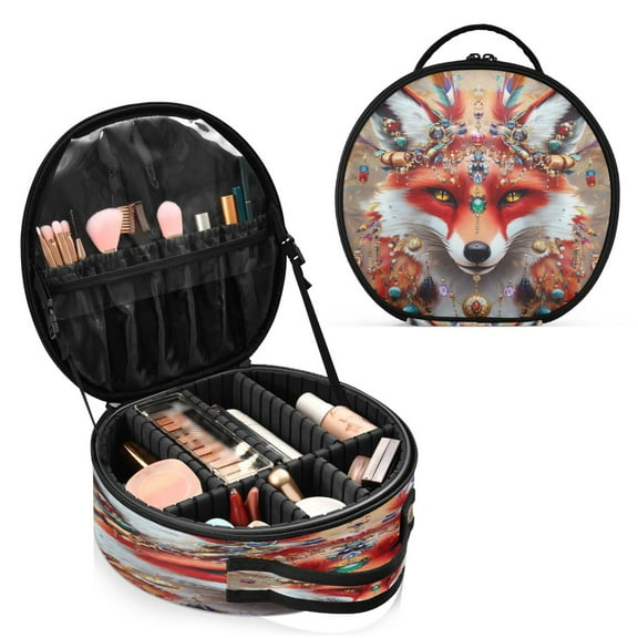 BZSMCE Makeup Bag Large Travel Cosmetic Bag with Adjustable Dividers Fashion Glamorous Fox Printed