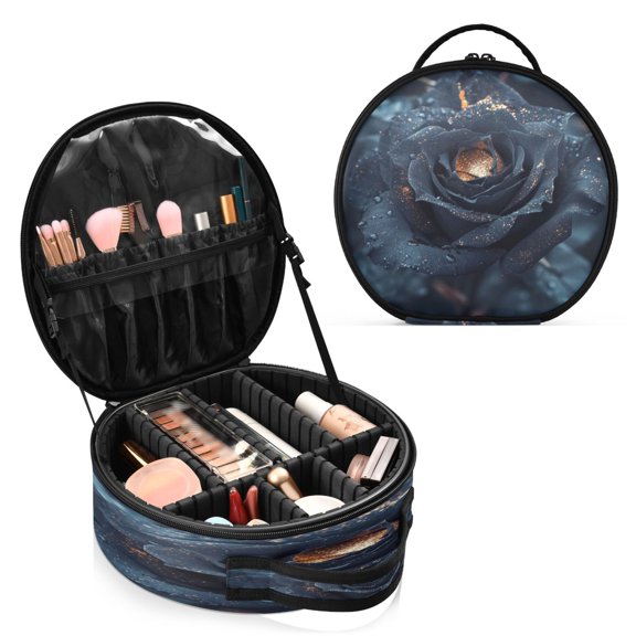 BZSMCE Makeup Bag Large Travel Cosmetic Bag with Adjustable Dividers Fashion Glistening Noir Printed