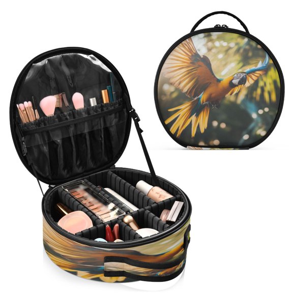 BZSMCE Makeup Bag Large Travel Cosmetic Bag with Adjustable Dividers Fashion Parrot Against Bright Sky Printed