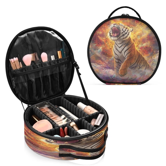 BZSMCE Makeup Bag Large Travel Cosmetic Bag with Adjustable Dividers Fashion Powerful Tiger Roaring Printed