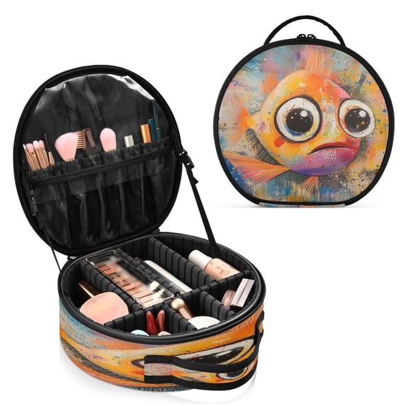 BZSMCE Makeup Bag Large Travel Cosmetic Bag with Adjustable Dividers Fashion Sad Gills Printed