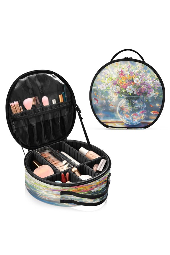 BZSMCE Makeup Bag Large Travel Cosmetic Bag with Adjustable Dividers Fashion Sunlit Aquatic Haven Printed