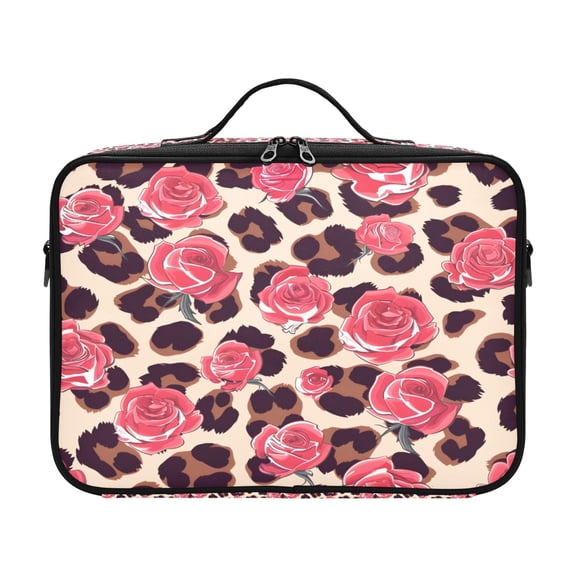 BZSMCE Makeup Cosmetic Case Organizer Portable Artist Storage Bag-Leopard Print Rose Pattern of Pattern