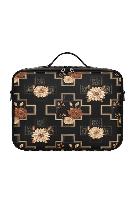 BZSMCE Makeup Cosmetic Case Organizer Portable Artist Storage Bag-Zigzag Daisy Noir of Pattern