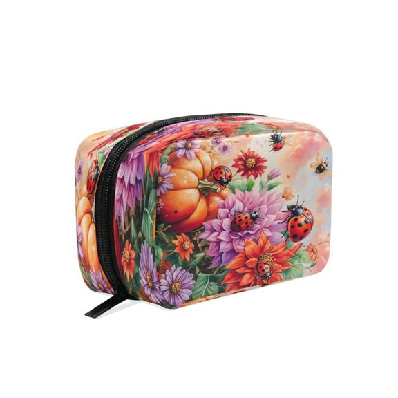 BZSMCE Makeup and Cosmetic Bag Women Simple Blossoms and Bees Pattern Square Cosmetic Bag