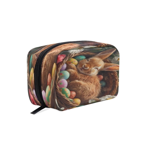 BZSMCE Makeup and Cosmetic Bag Women Simple Bunny Sleeping with Easter Eggs Pattern Square Cosmetic Bag